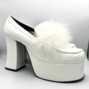 Sugar Thrillz Platform Block Heels Patent Leather Faux Fur Trim 11M Statement